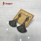 Vintage Fan-Style Oxidized Silver Drop Antique Earrings