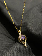 Waterproof Anti-Tarnish Stainless Steel Necklace with Purple Crystal Pendant – Elegant Daily Wear Jewelry for Women