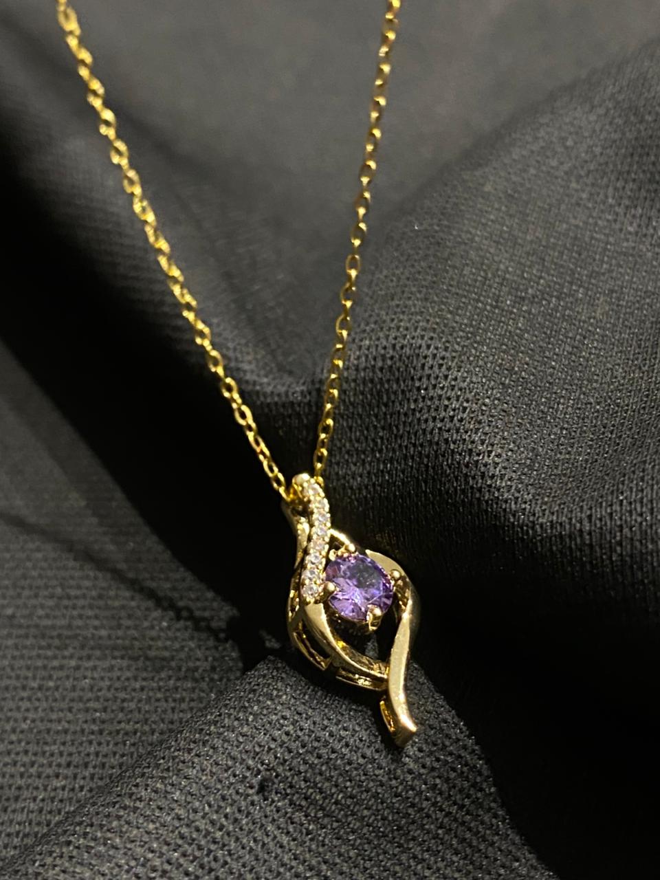 Waterproof Anti-Tarnish Stainless Steel Necklace with Purple Crystal Pendant – Elegant Daily Wear Jewelry for Women