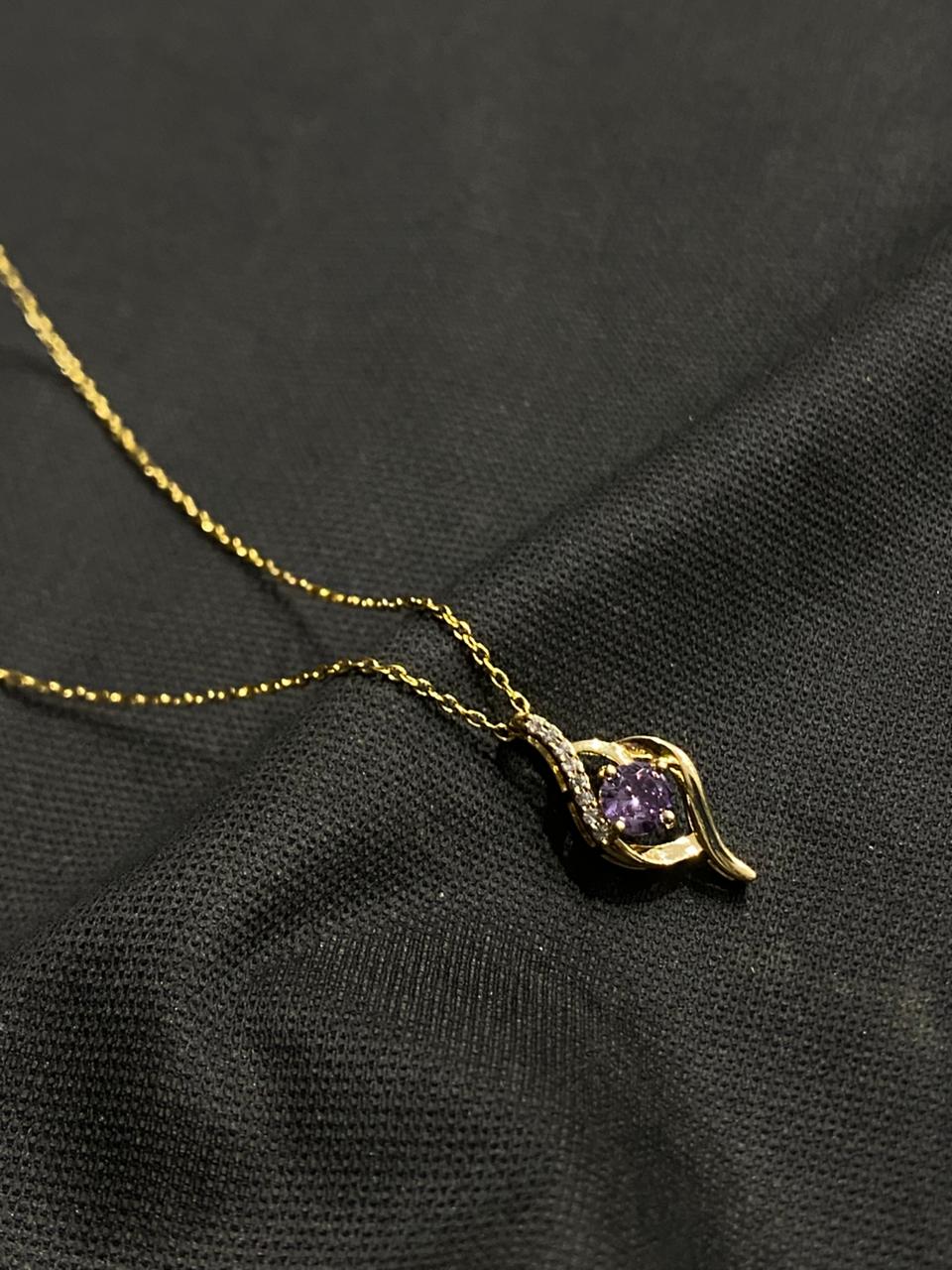 Waterproof Anti-Tarnish Stainless Steel Necklace with Purple Crystal Pendant – Elegant Daily Wear Jewelry for Women