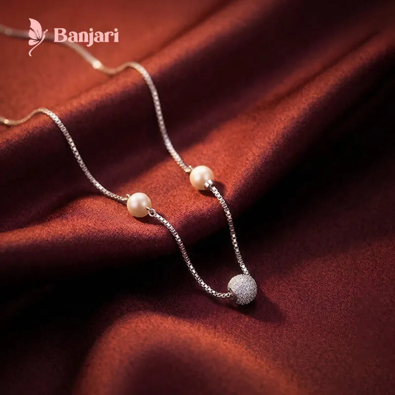 Radiant Zircon Sphere & Dual Pearl Box Chain Necklace