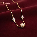 Radiant Zircon Sphere & Dual Pearl Box Chain Necklace