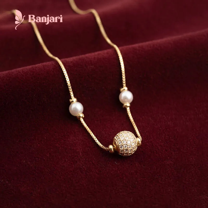 Radiant Zircon Sphere & Dual Pearl Box Chain Necklace