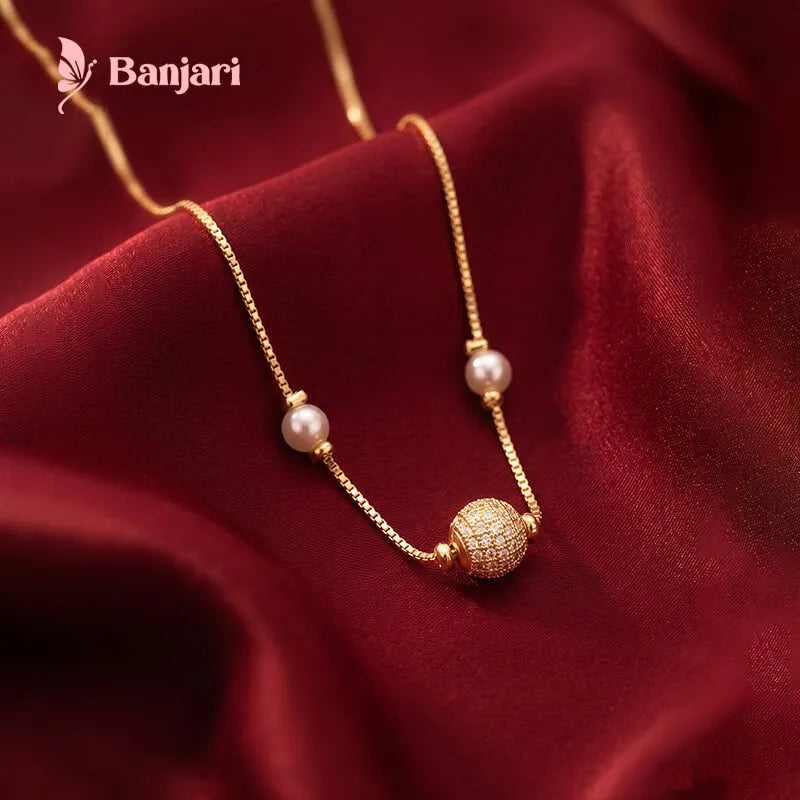 Radiant Zircon Sphere & Dual Pearl Box Chain Necklace
