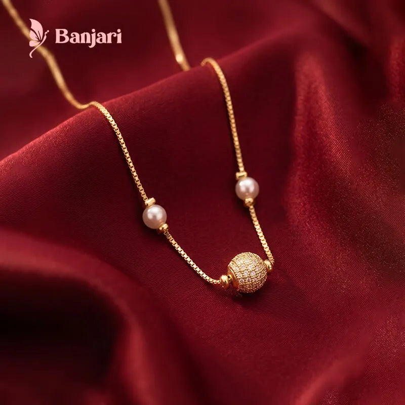 Radiant Zircon Sphere & Dual Pearl Box Chain Necklace