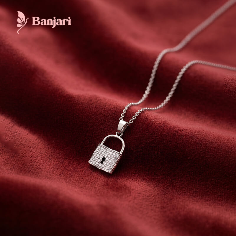 Sparkling Crystal Padlock Pendant Necklace