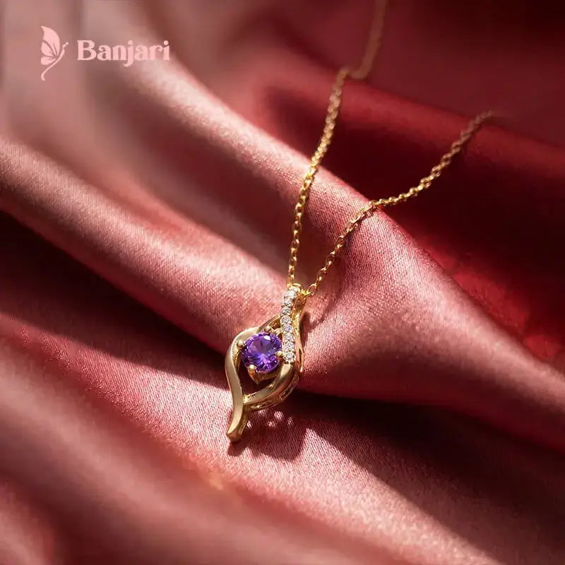Waterproof Anti-Tarnish Stainless Steel Necklace with Purple Crystal Pendant – Elegant Daily Wear Jewelry for Women