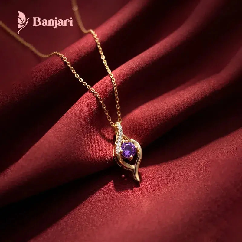 Waterproof Anti-Tarnish Stainless Steel Necklace with Purple Crystal Pendant – Elegant Daily Wear Jewelry for Women