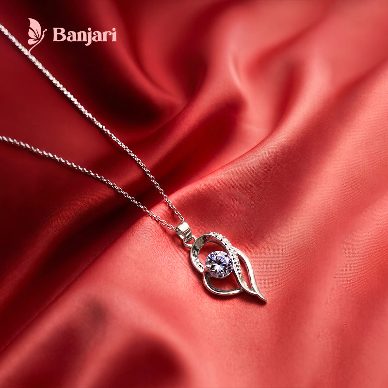 Waterproof Anti-Tarnish Stainless Steel Necklace with Purple Crystal Pendant – Elegant Daily Wear Jewelry for Women