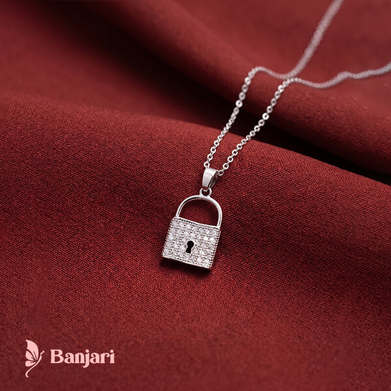 Sparkling Crystal Padlock Pendant Necklace