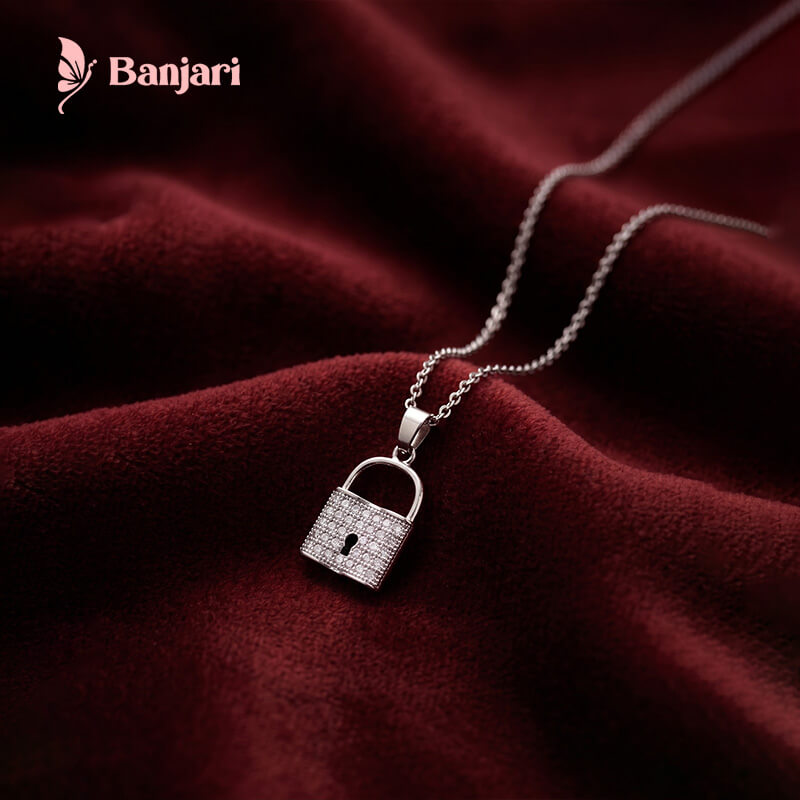 Sparkling Crystal Padlock Pendant Necklace