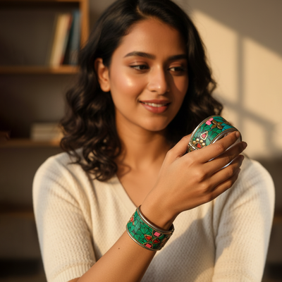 Antique Silver-Plated Tribal Kada Bracelet – Handcrafted Multicolor Stone Bangle